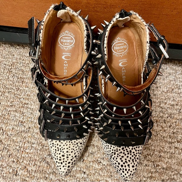 Jeffrey Campbell pony hair spiked strappy wedge heels, sz 8 - Picture 2 of 11